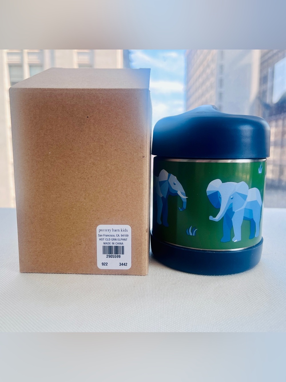 Pottery Barn Kids Blue & Green Elephant Insulated Food Jar (set of 2)